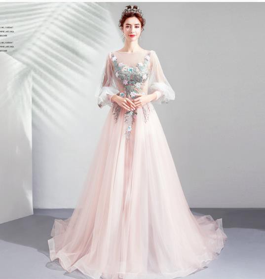 ピンク花嫁ウェディングドレス/結婚式礼服/パーティードレス